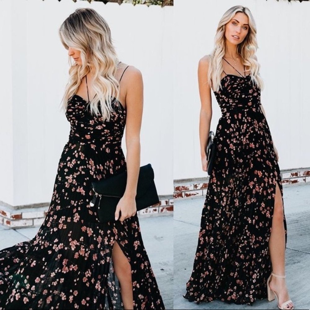 So This Is Love Pleated Floral Maxi Dress